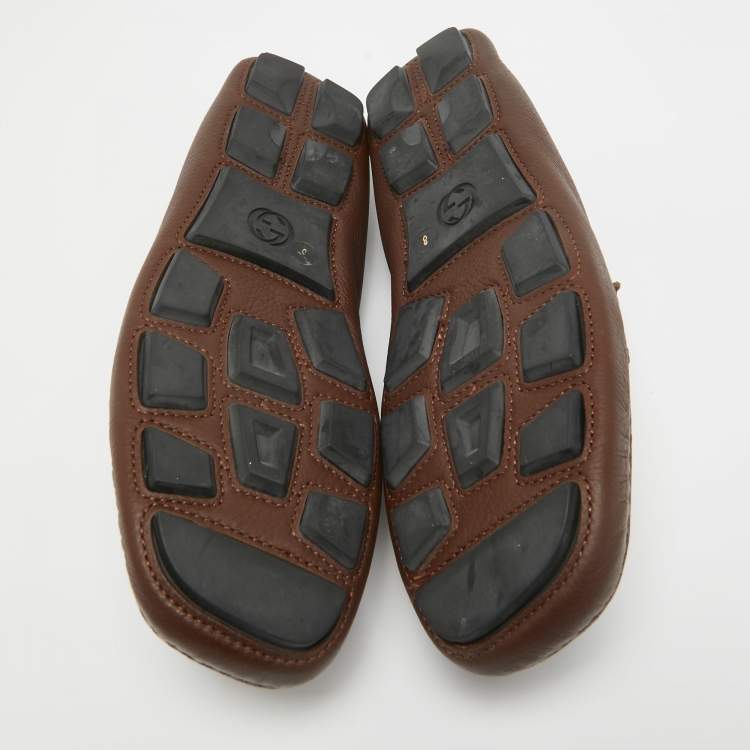 Pre Owned Gucci Brown Leather Horsebit Slip On Loafers Size 42