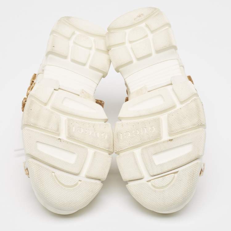 Pre Owned Gucci Cream Mesh and Leather Flashtrek Sneakers Size 39.5