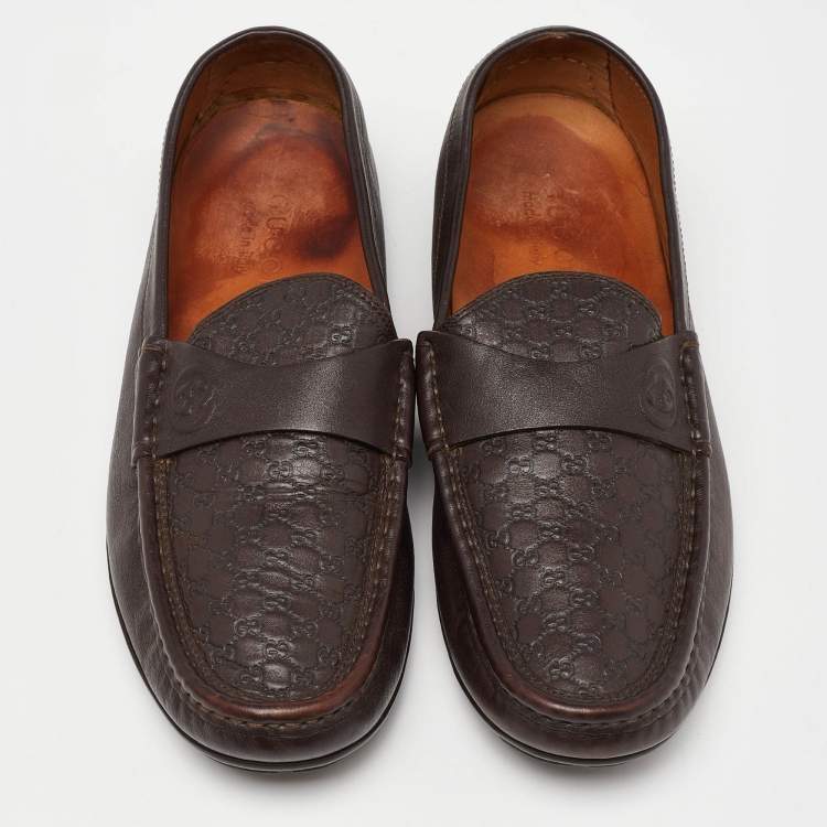 Pre Owned Gucci Brown Guccissima Leather Slip On Loafers Size 42