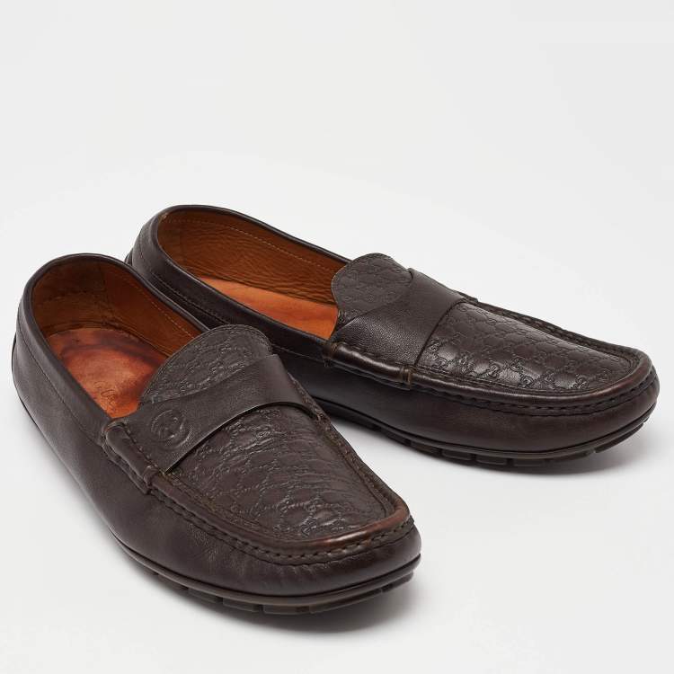 Pre Owned Gucci Brown Guccissima Leather Slip On Loafers Size 42