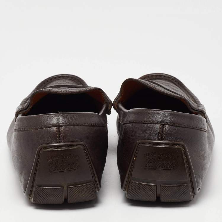 Pre Owned Gucci Brown Guccissima Leather Slip On Loafers Size 42