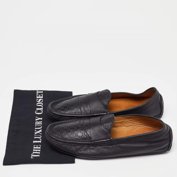 Pre Owned Gucci Black Guccissima Leather Slip On Loafers Size 41