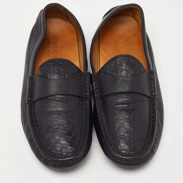 Pre Owned Gucci Black Guccissima Leather Slip On Loafers Size 41