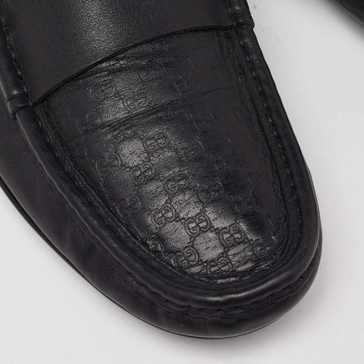 Pre Owned Gucci Black Guccissima Leather Slip On Loafers Size 41