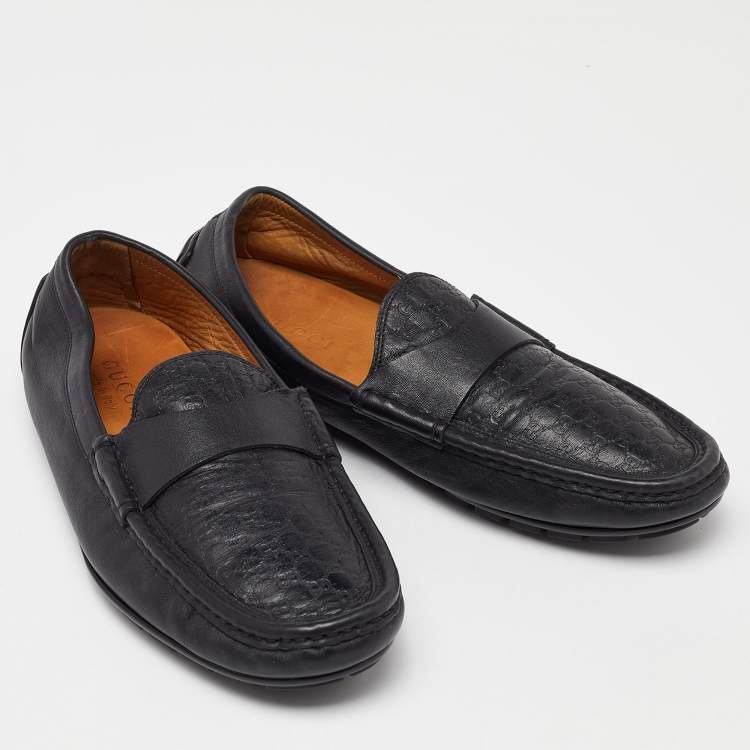 Pre Owned Gucci Black Guccissima Leather Slip On Loafers Size 41