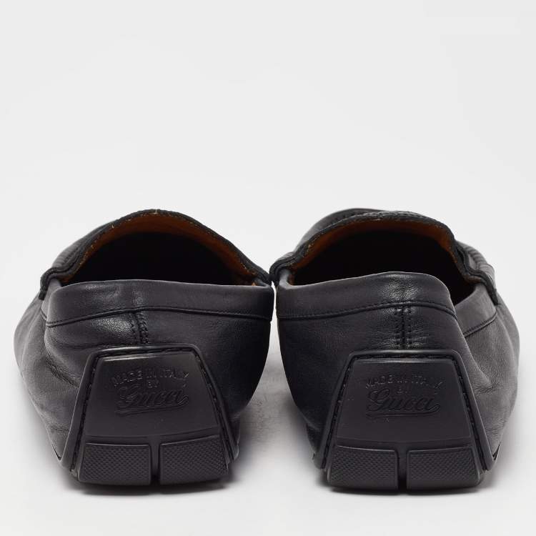 Pre Owned Gucci Black Guccissima Leather Slip On Loafers Size 41