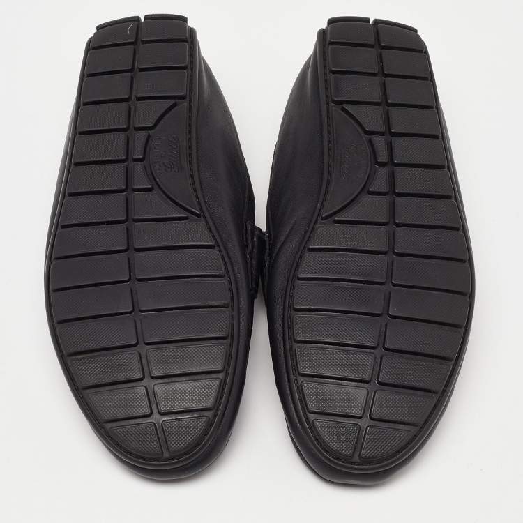 Pre Owned Gucci Black Guccissima Leather Slip On Loafers Size 41
