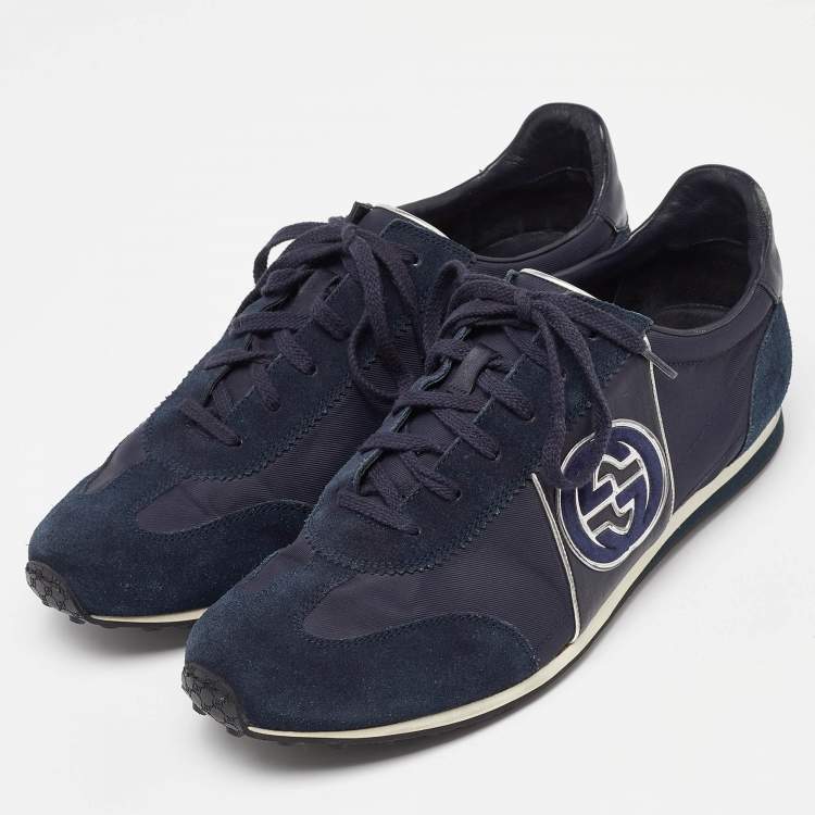 Pre Owned Gucci Blue/Silver Suede and Nylon GG Low Top Sneakers Size 43