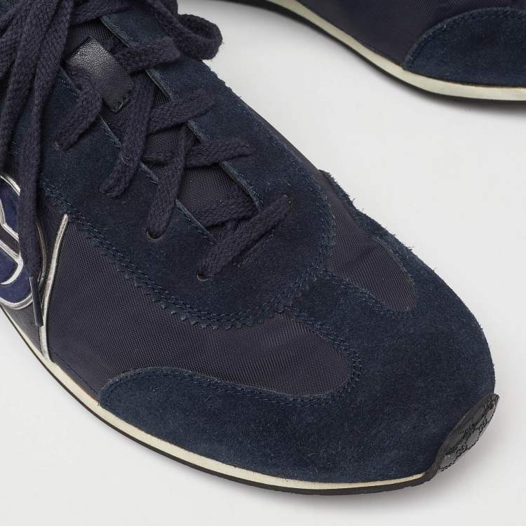 Pre Owned Gucci Blue/Silver Suede and Nylon GG Low Top Sneakers Size 43