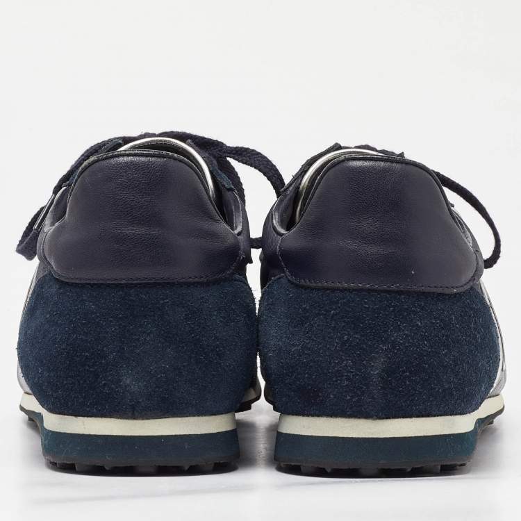 Pre Owned Gucci Blue/Silver Suede and Nylon GG Low Top Sneakers Size 43