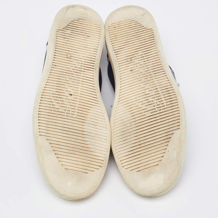 Pre Owned Gucci Navy Blue Canvas and Suede Signature Crest Sneakers Size 42