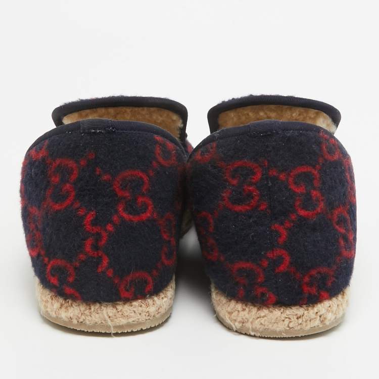 Pre Owned Gucci Navy Blue/Red GG Wool Fria Espadrille Flats Size 41