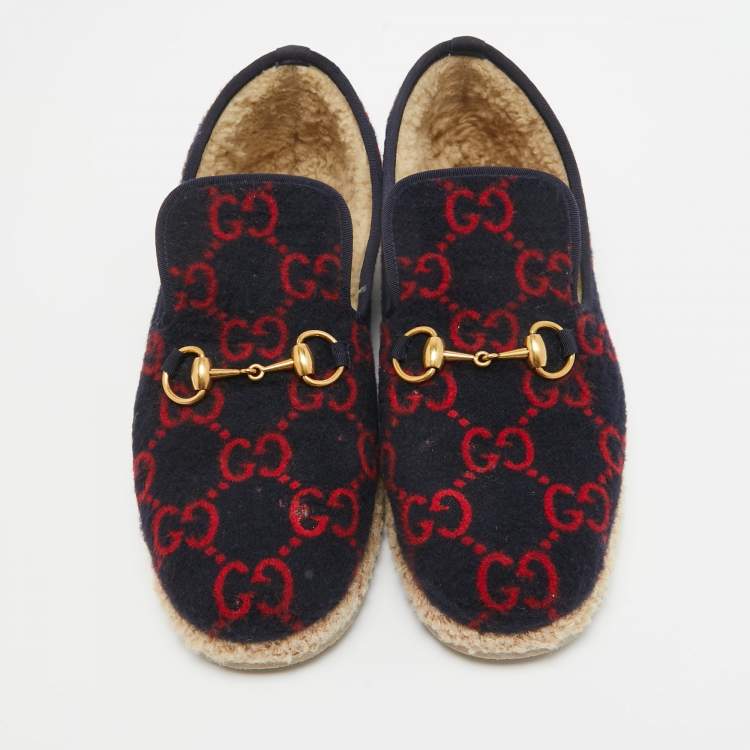 Pre Owned Gucci Navy Blue/Red GG Wool Fria Espadrille Flats Size 41