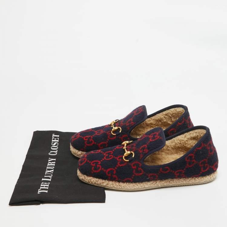 Pre Owned Gucci Navy Blue/Red GG Wool Fria Espadrille Flats Size 41
