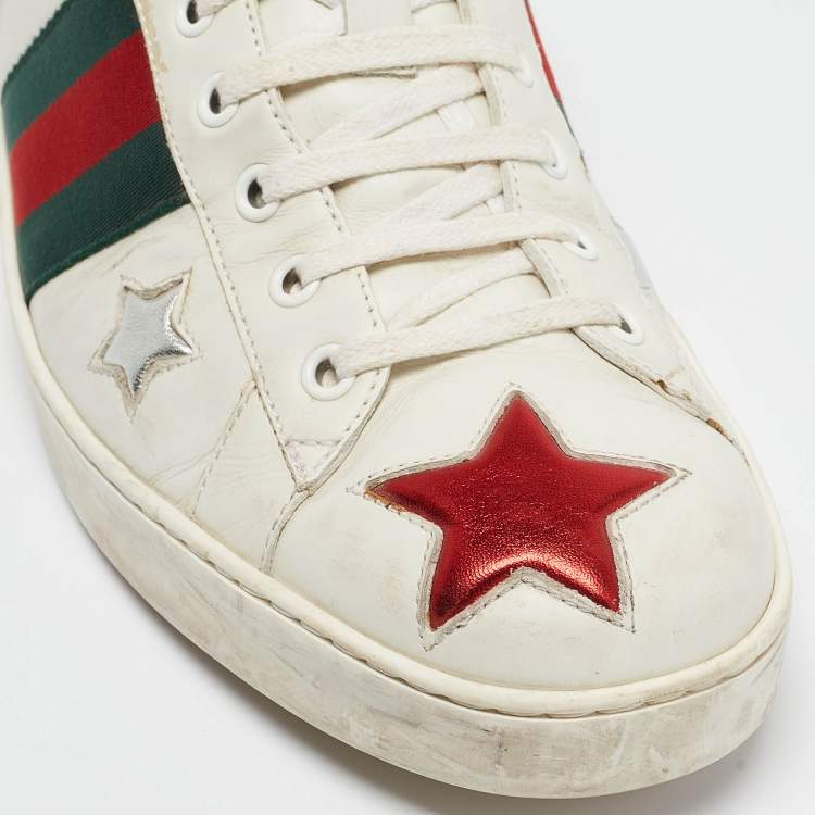 Pre Owned Gucci White Leather Star Ace Low Top Sneakers Size 45