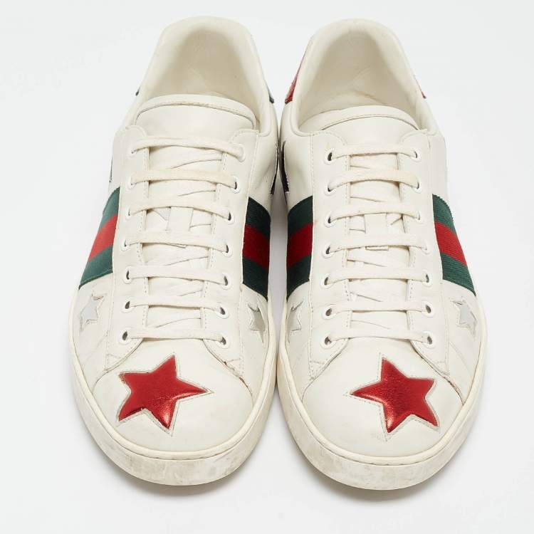 Pre Owned Gucci White Leather Star Ace Low Top Sneakers Size 45