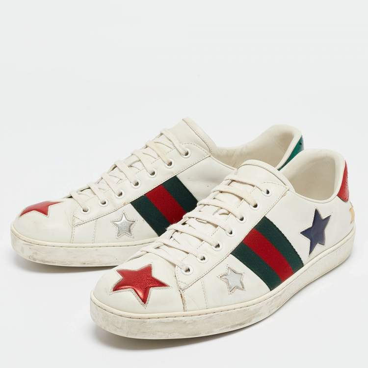 Pre Owned Gucci White Leather Star Ace Low Top Sneakers Size 45