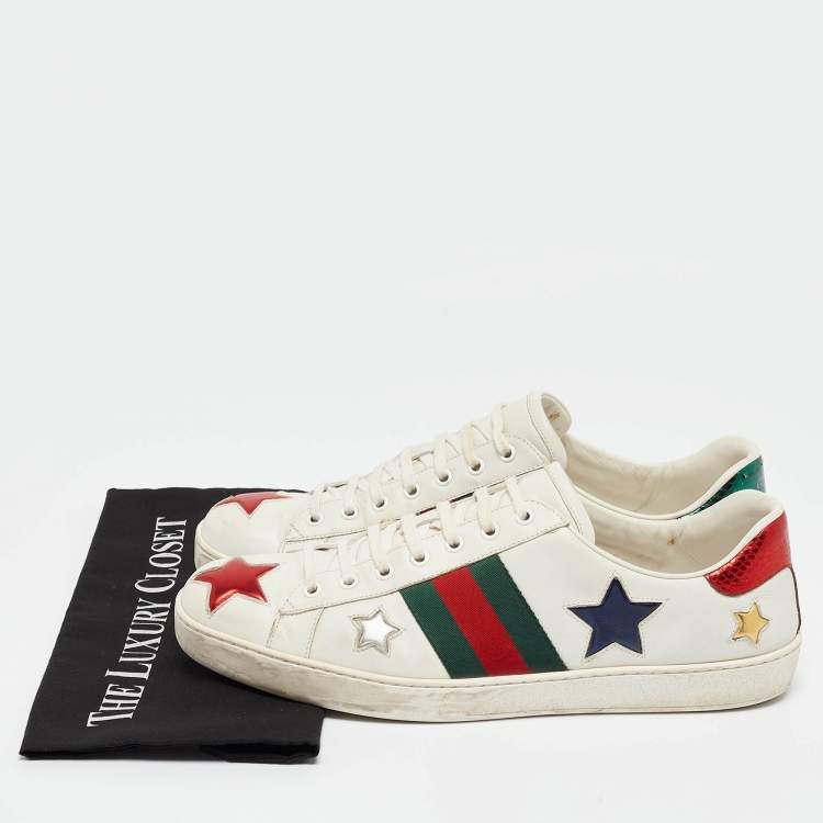 Pre Owned Gucci White Leather Star Ace Low Top Sneakers Size 45