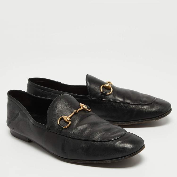 Pre Owned Gucci Jordaan Black Leather Slip On Loafers Size 42.5