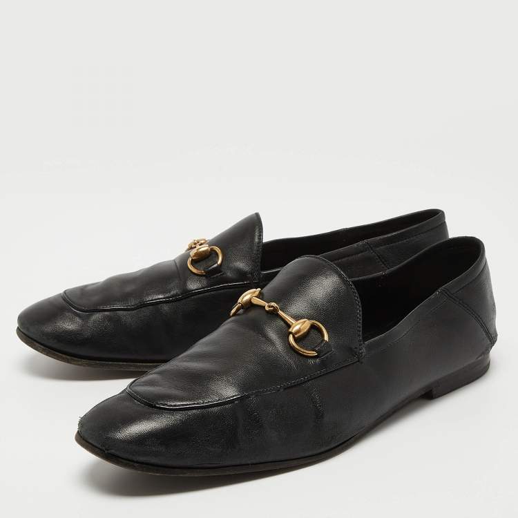 Pre Owned Gucci Jordaan Black Leather Slip On Loafers Size 42.5