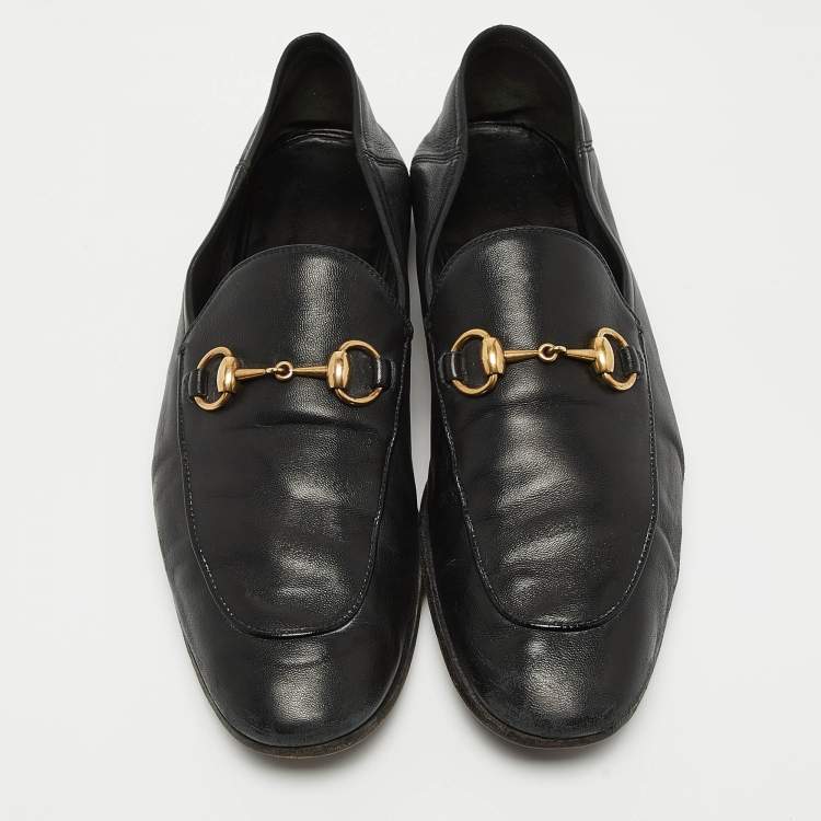Pre Owned Gucci Jordaan Black Leather Slip On Loafers Size 42.5