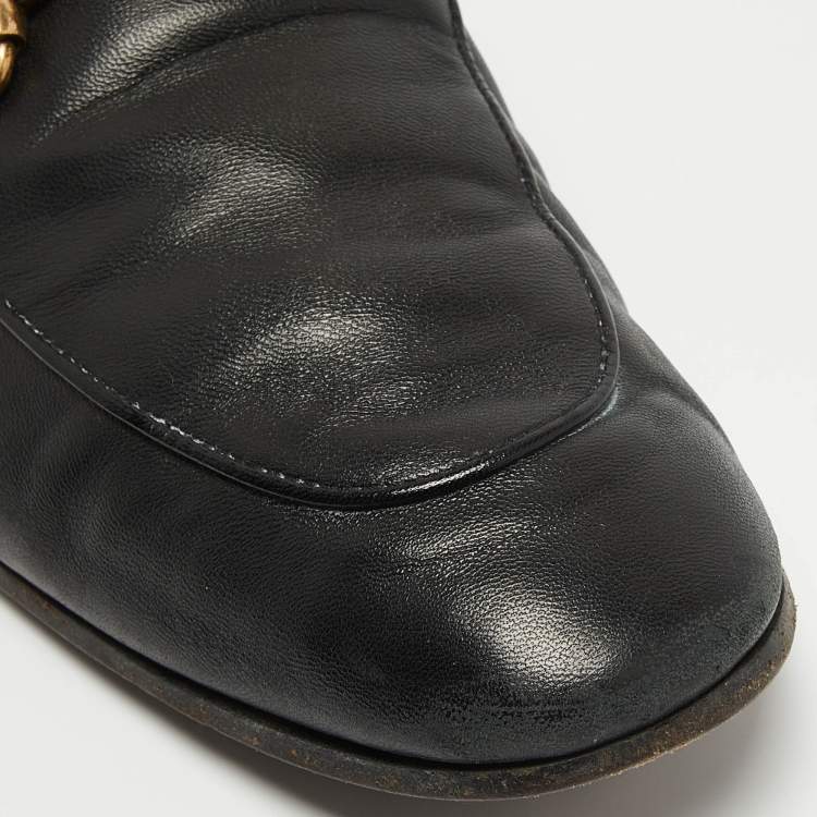 Pre Owned Gucci Jordaan Black Leather Slip On Loafers Size 42.5