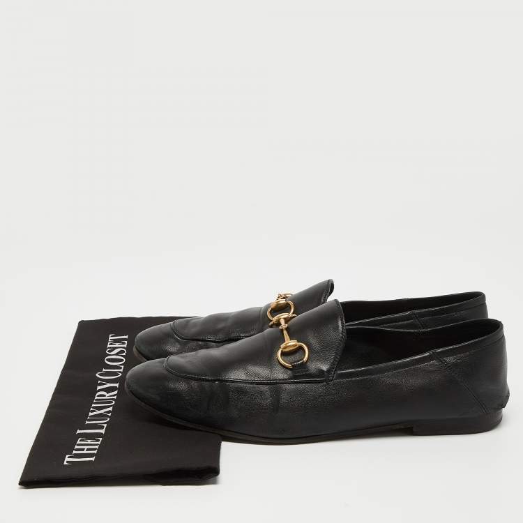 Pre Owned Gucci Jordaan Black Leather Slip On Loafers Size 42.5