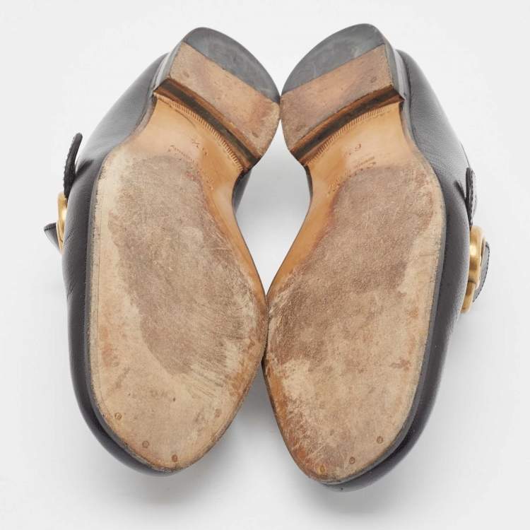 Pre Owned Gucci Black Leather GG Web Loafers Size 40.5