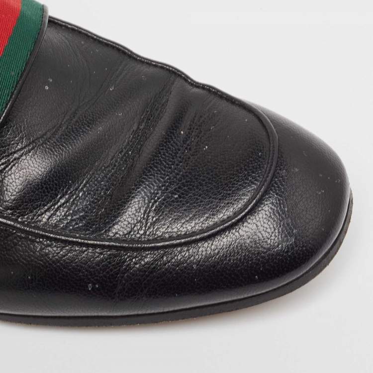 Pre Owned Gucci Black Leather GG Web Loafers Size 40.5