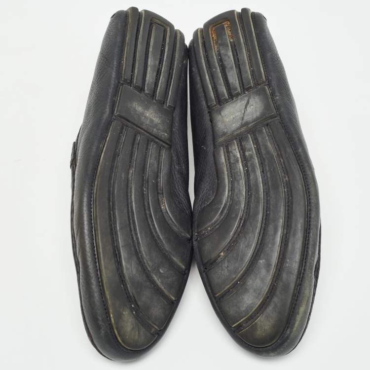 Pre Owned Gucci Black Leather Slip On loafers Size 44
