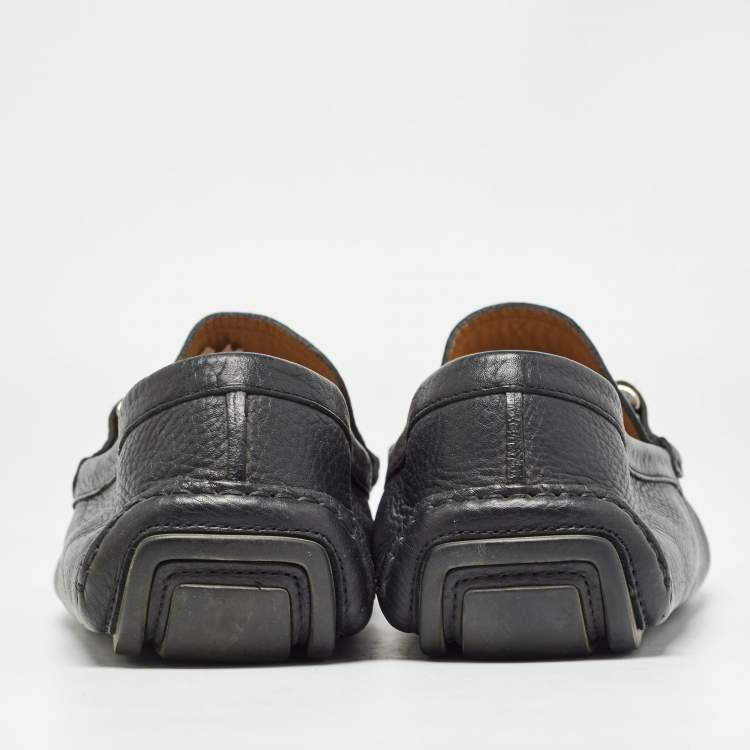 Pre Owned Gucci Black Leather Slip On loafers Size 44