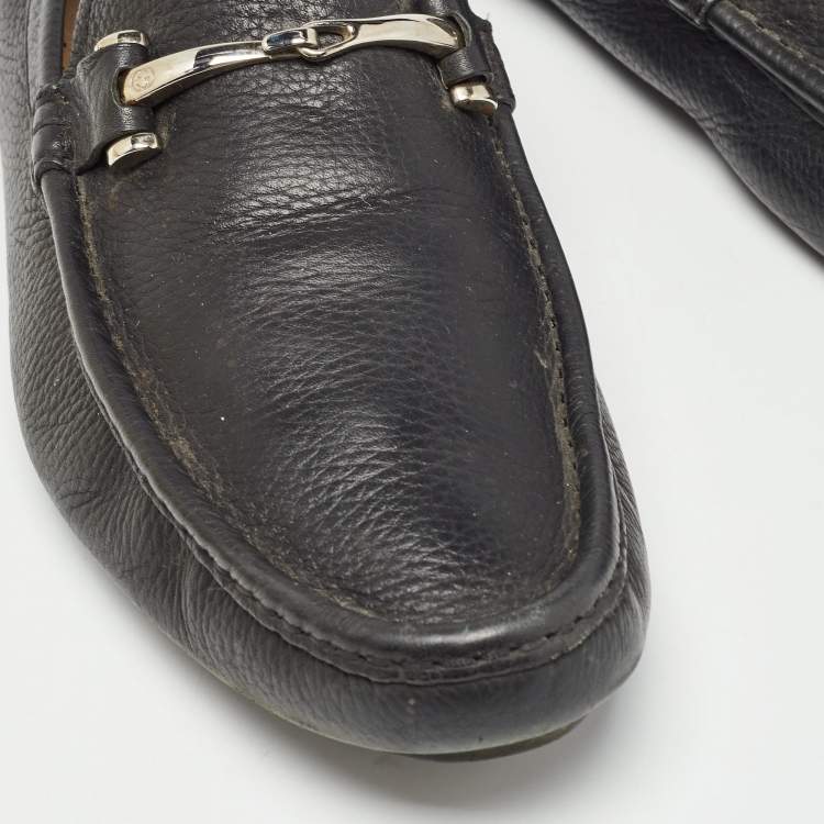 Pre Owned Gucci Black Leather Slip On loafers Size 44