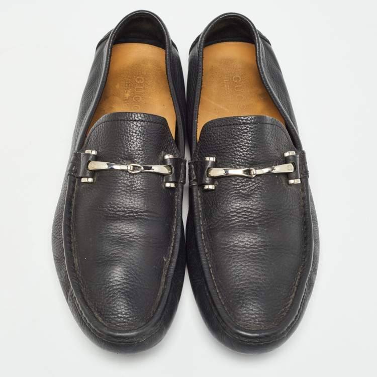 Pre Owned Gucci Black Leather Slip On loafers Size 44