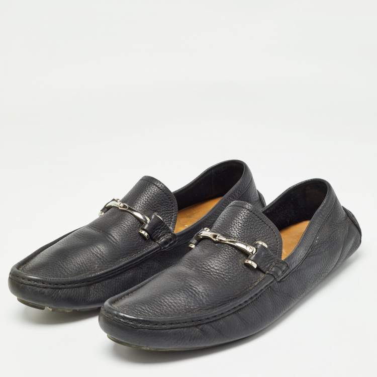Pre Owned Gucci Black Leather Slip On loafers Size 44