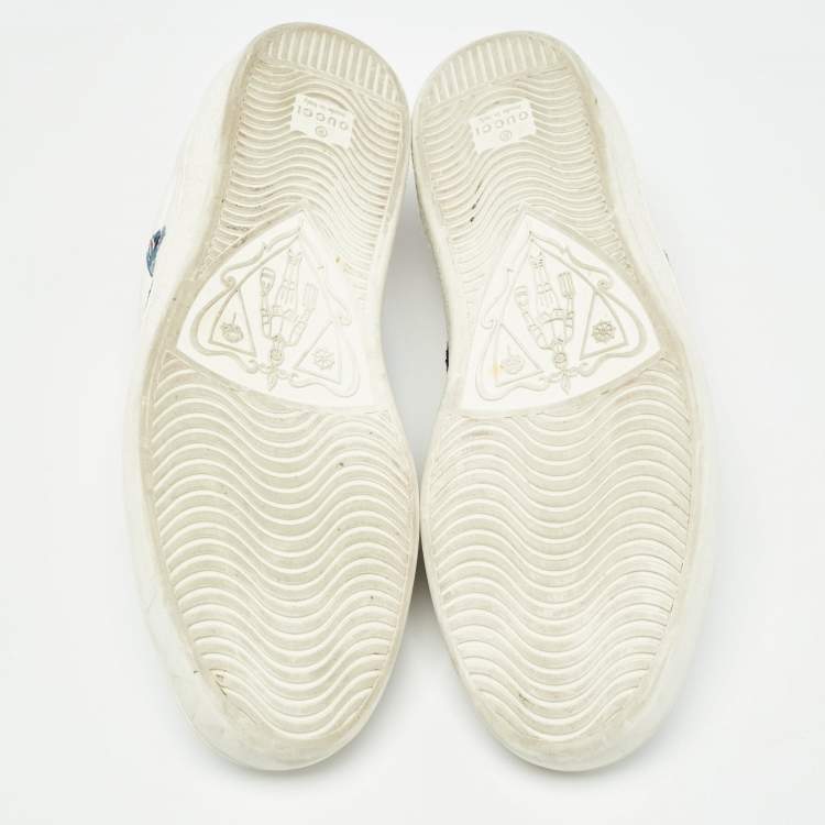 Pre Owned Gucci White Leather Wolf Print Ace Sneakers Size 41.5