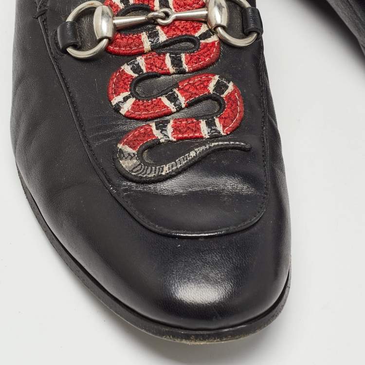 Pre Owned Gucci Black Leather Snake Applique Brixton Loafers Size 40.5