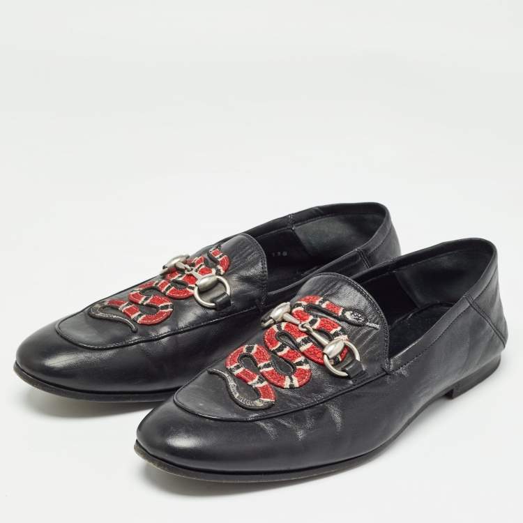 Pre Owned Gucci Black Leather Snake Applique Brixton Loafers Size 40.5