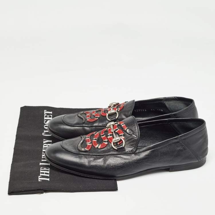 Pre Owned Gucci Black Leather Snake Applique Brixton Loafers Size 40.5