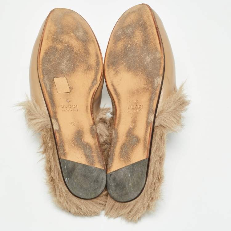 Pre Owned Gucci Brown Leather And Fur Princetown Mules Size 46