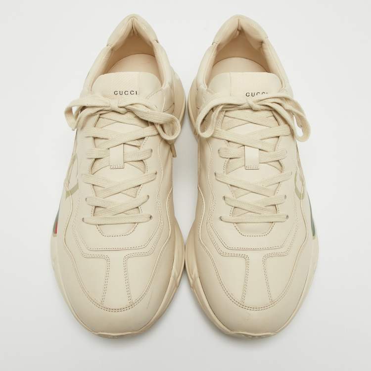 Pre Owned Gucci Cream Leather Rhyton Lace Up Sneakers Size 45.5