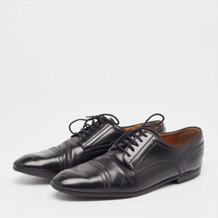Pre Owned Gucci Black Leather Lace Up Oxford Size 40.5