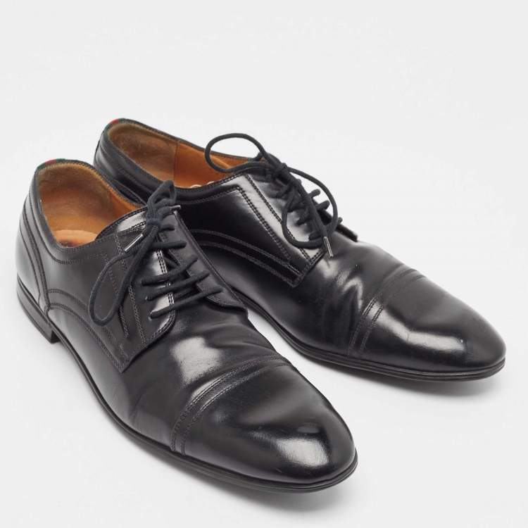 Pre Owned Gucci Black Leather Lace Up Oxford Size 40.5