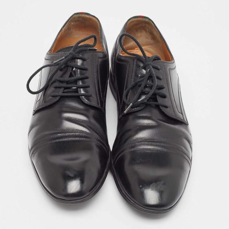 Pre Owned Gucci Black Leather Lace Up Oxford Size 40.5