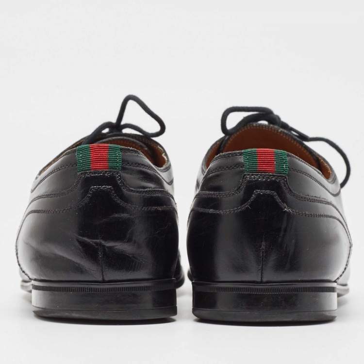 Pre Owned Gucci Black Leather Lace Up Oxford Size 40.5
