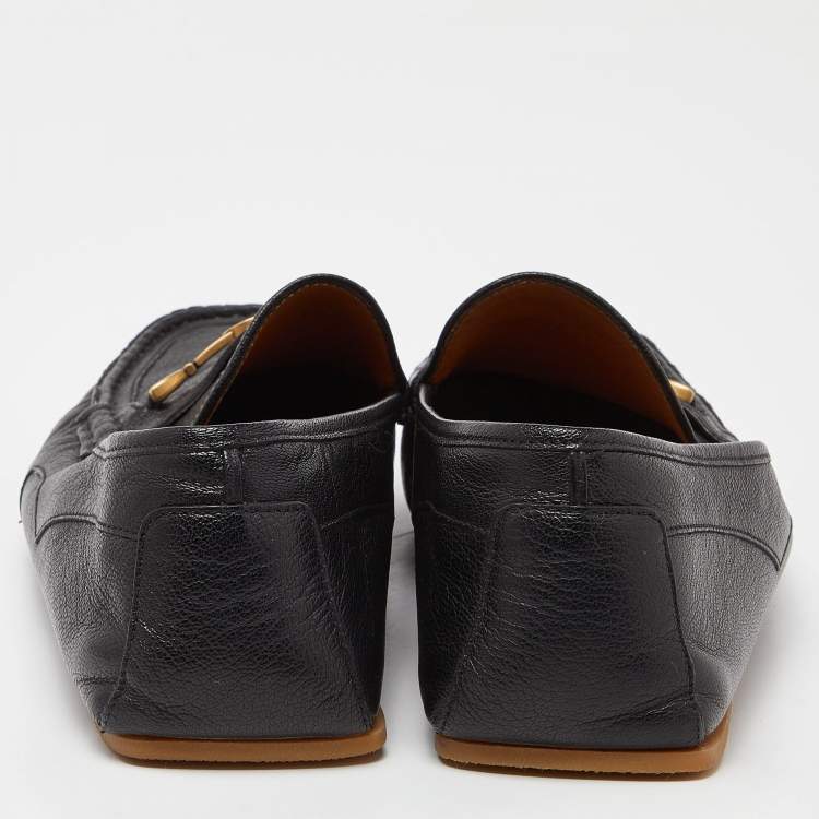 Pre Owned Gucci Black Leather Interlocking Logo Slip On Loafers Size 41.5