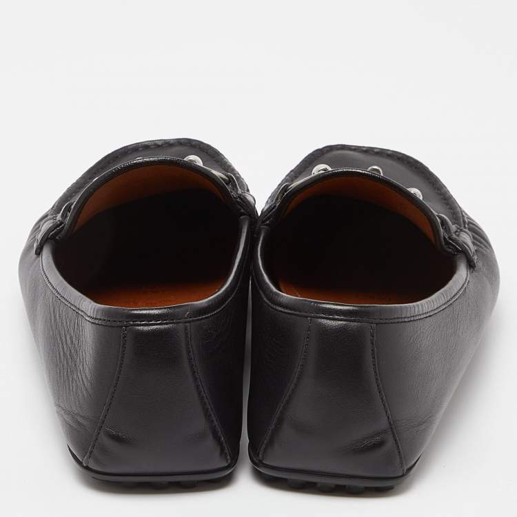 مملوكة مسبقًا Gucci Black Leather Web Horsebit Slip On Loafers Size 42