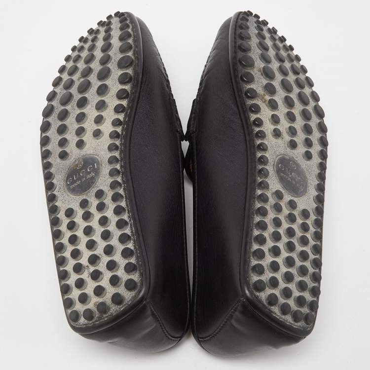 مملوكة مسبقًا Gucci Black Leather Web Horsebit Slip On Loafers Size 42