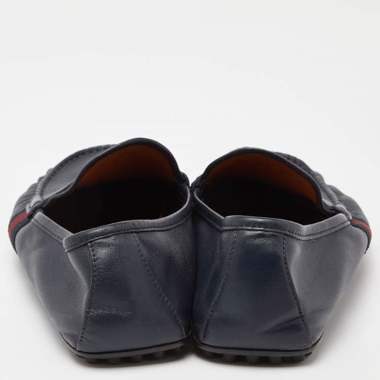 مملوكة مسبقًا Gucci Blue Leather Penny Slip On Loafers Size 42