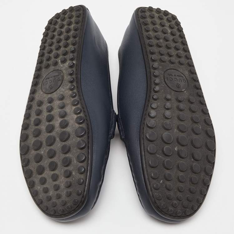 Pre Owned Gucci Blue Leather Web Horsebit Slip On Loafers Size 42