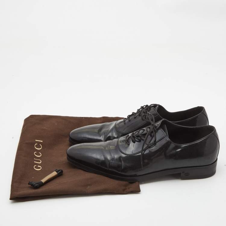 Pre Owned Gucci Black Patent Leather Lace Up Oxfords Size 43